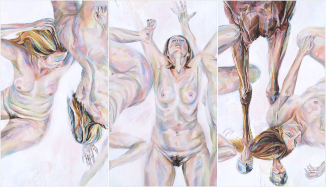 Oil painting on 3 panels, by Claire Brandt, titled 