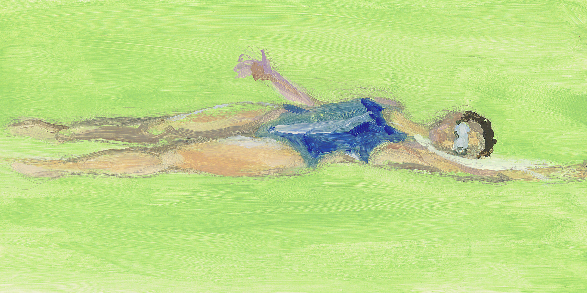 small oil painting of swimmer