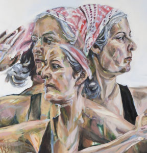 detail of three faces from oil painting Wing.