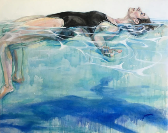 painting of woman floating on water
