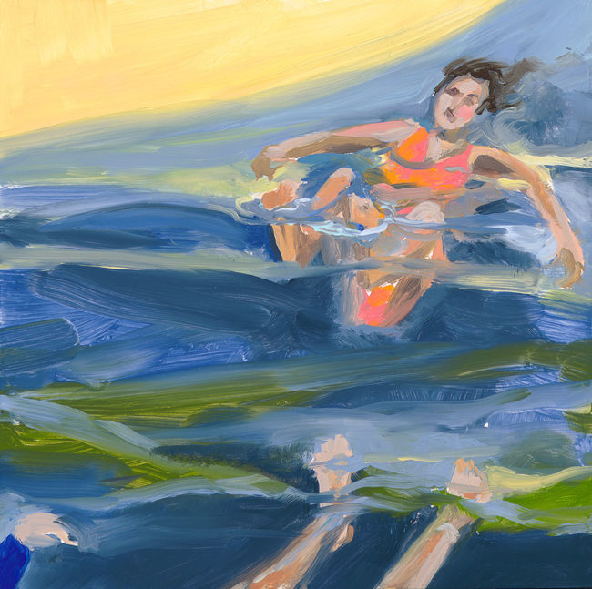 Painting of swimming in the ocean