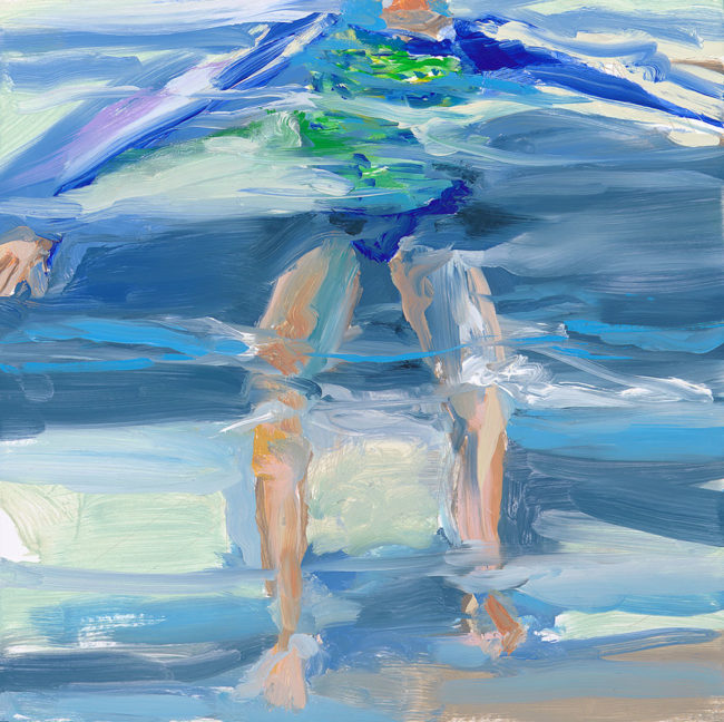 painting of self swimming in ocean